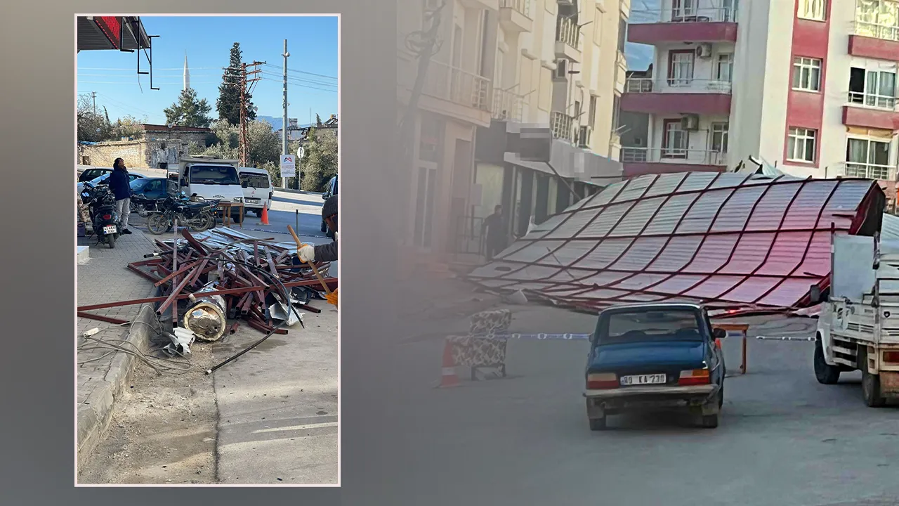 Mersin’i fırtına vurdu! Uçan çatı yola savruldu, trafik durdu 
