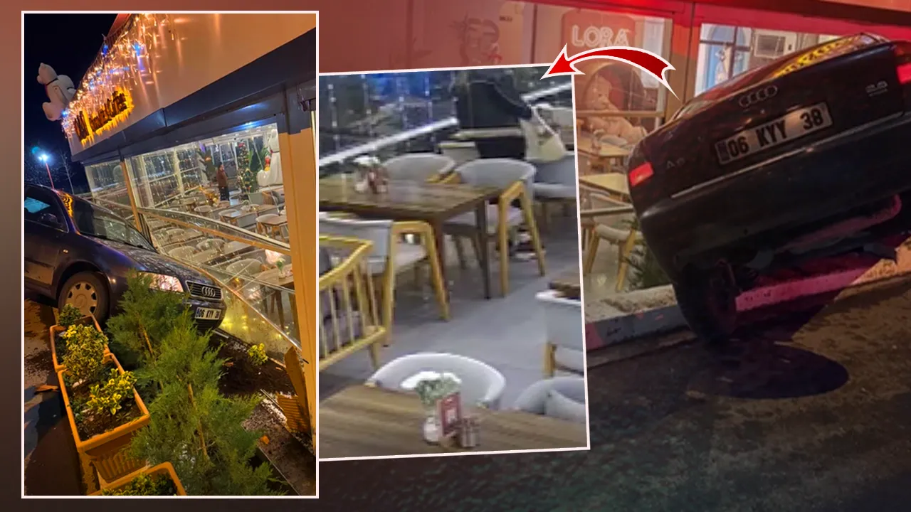 Kayseri’de gittikleri kafede ölümden döndüler! Otomobil camdan içeri girdi 