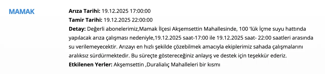 19- 20 Aralık ASKİ su kesintisi! Ankarada su kesintisi ne zaman bitecek? Yenimahalle, Mamak, Polatlı....