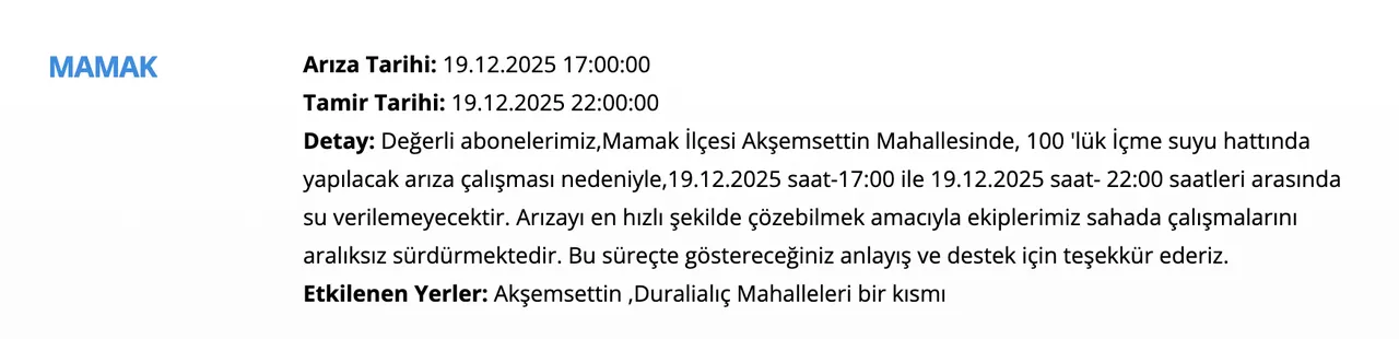 19- 20 Aralık ASKİ su kesintisi! Ankarada su kesintisi ne zaman bitecek? Yenimahalle, Mamak, Polatlı....