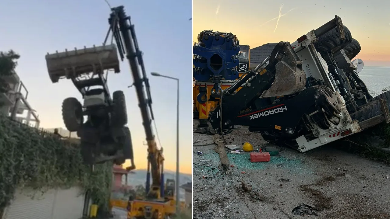 4,5 milyon liralık kepçe vinçten düştü! Facianın eşiğinden dönüldü