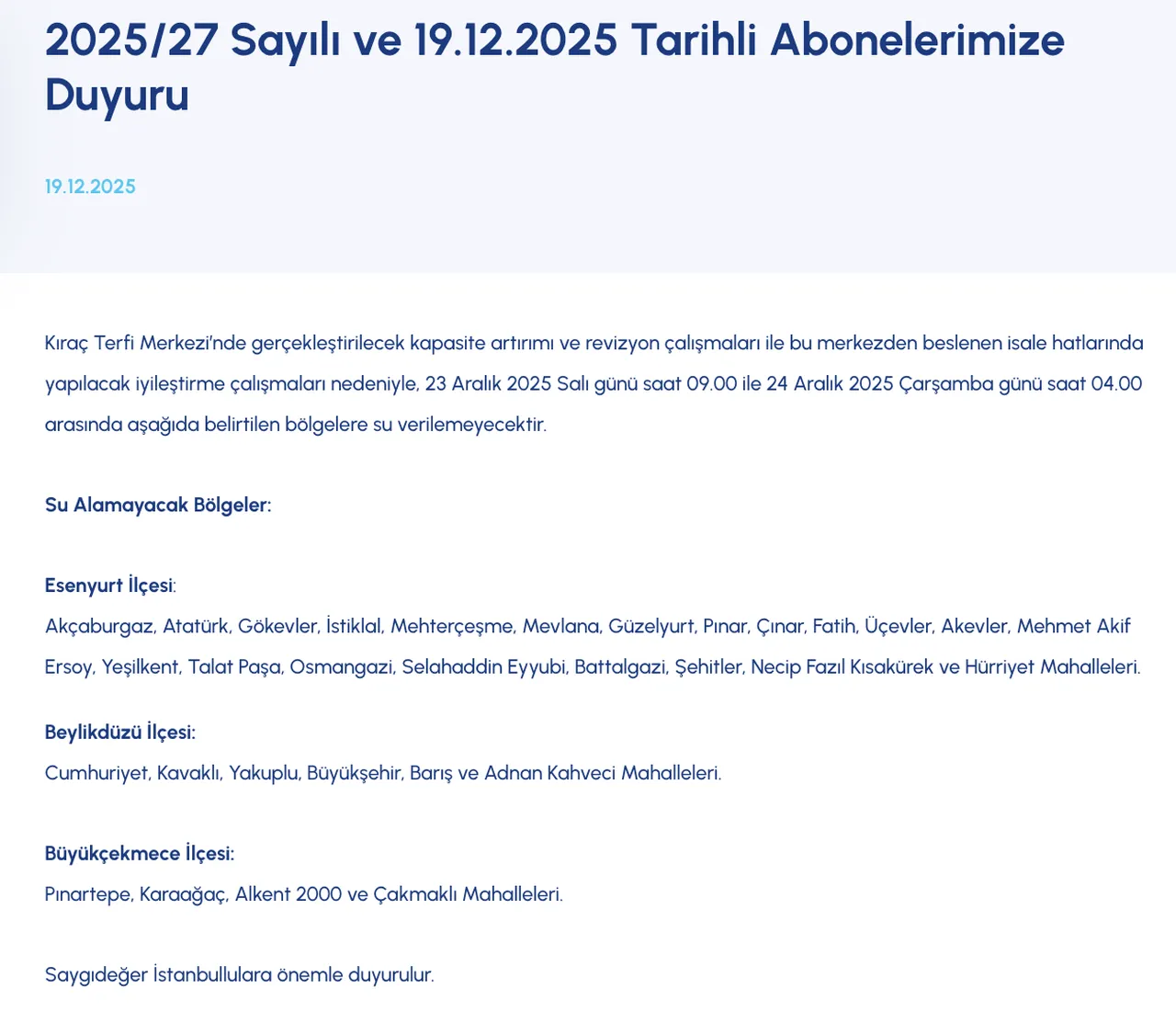 İSTANBUL SU KESİNTİSİ