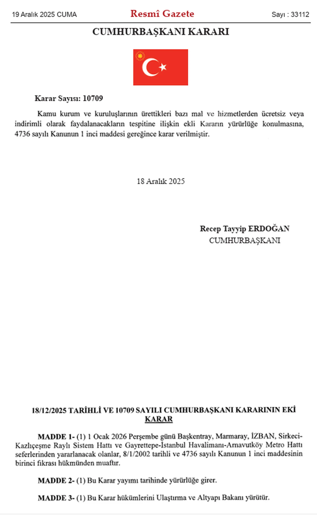 Resmi Gazete'de yayımlanan karar