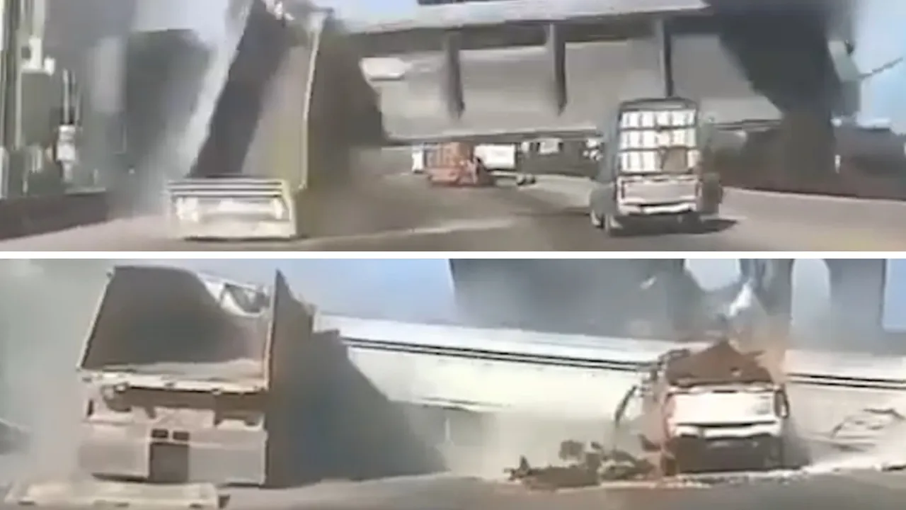 Tayland'da korkunç kaza! Damperi açık bırakılan kamyon üst geçidi yıktı 