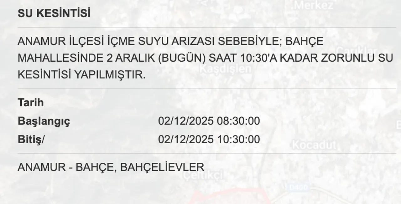 1 Aralık MESKİ su kesintisi listesini paylaştı! Mersinde sular ne zaman gelecek, saat kaçta?