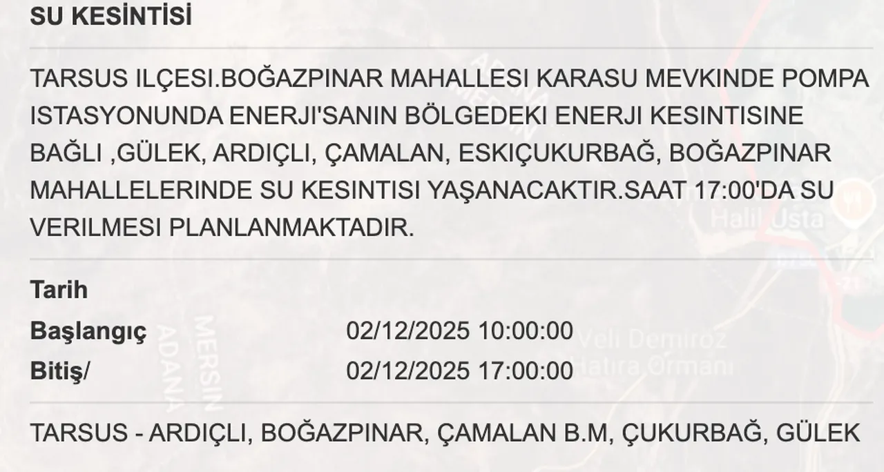 1 Aralık MESKİ su kesintisi listesini paylaştı! Mersinde sular ne zaman gelecek, saat kaçta?