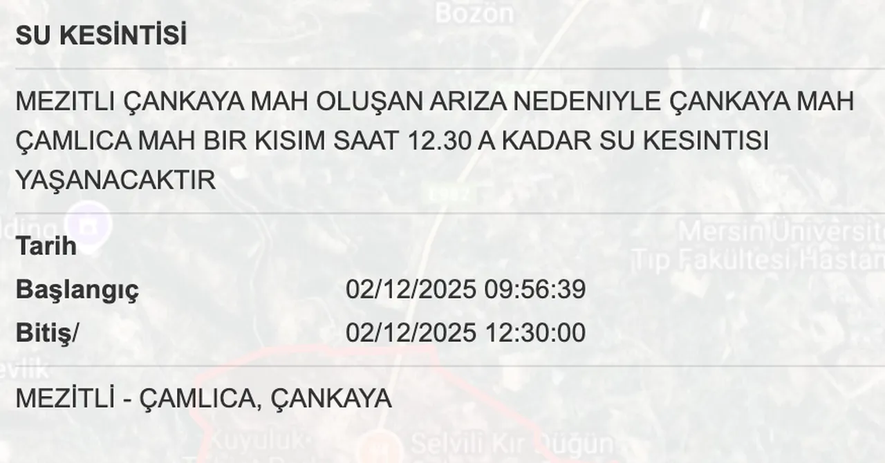 1 Aralık MESKİ su kesintisi listesini paylaştı! Mersinde sular ne zaman gelecek, saat kaçta?