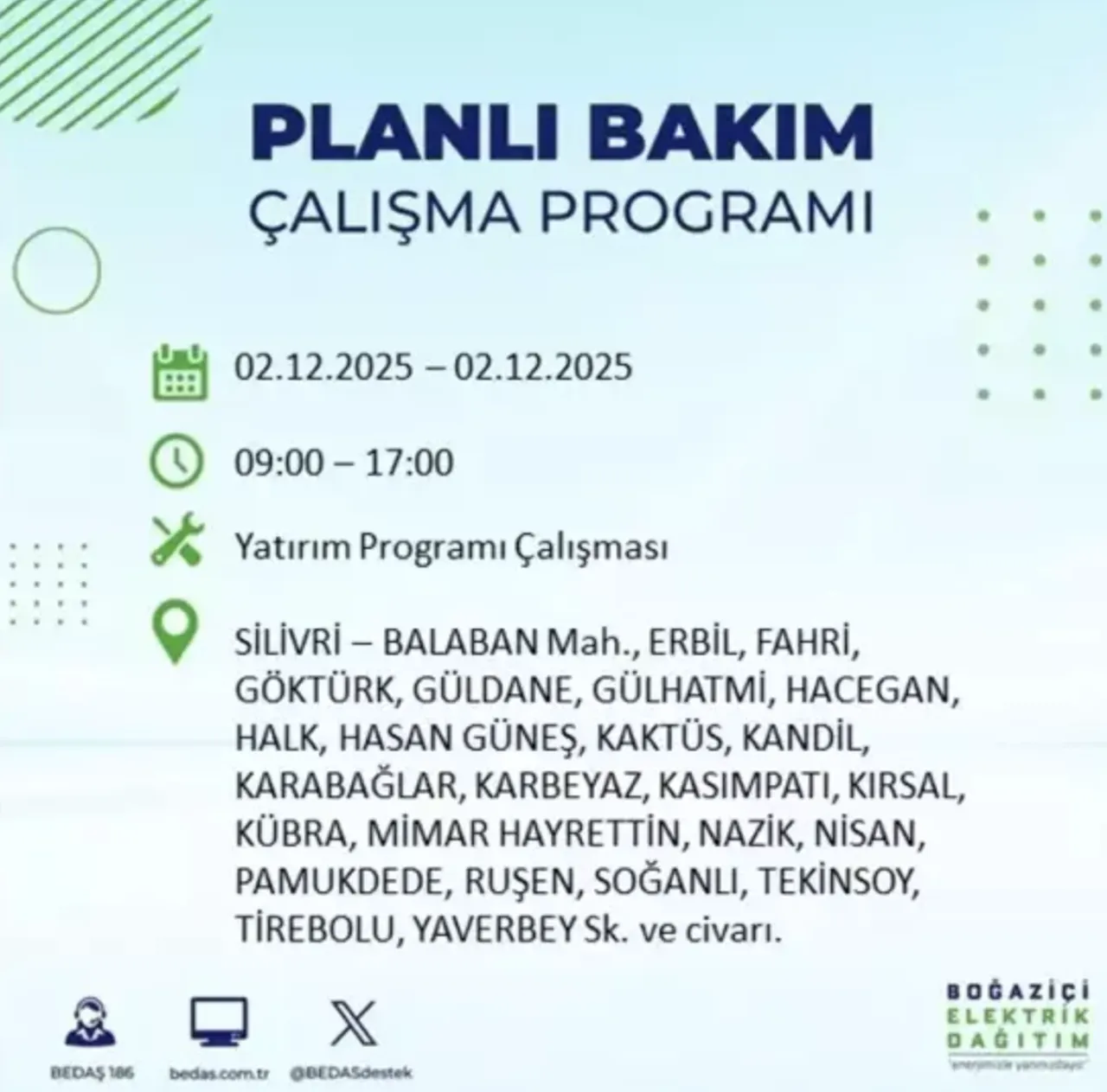 2 Aralık İstanbulda elektrikler ne zaman gelecek? BEDAŞ ve AYEDAŞ kesinti programı