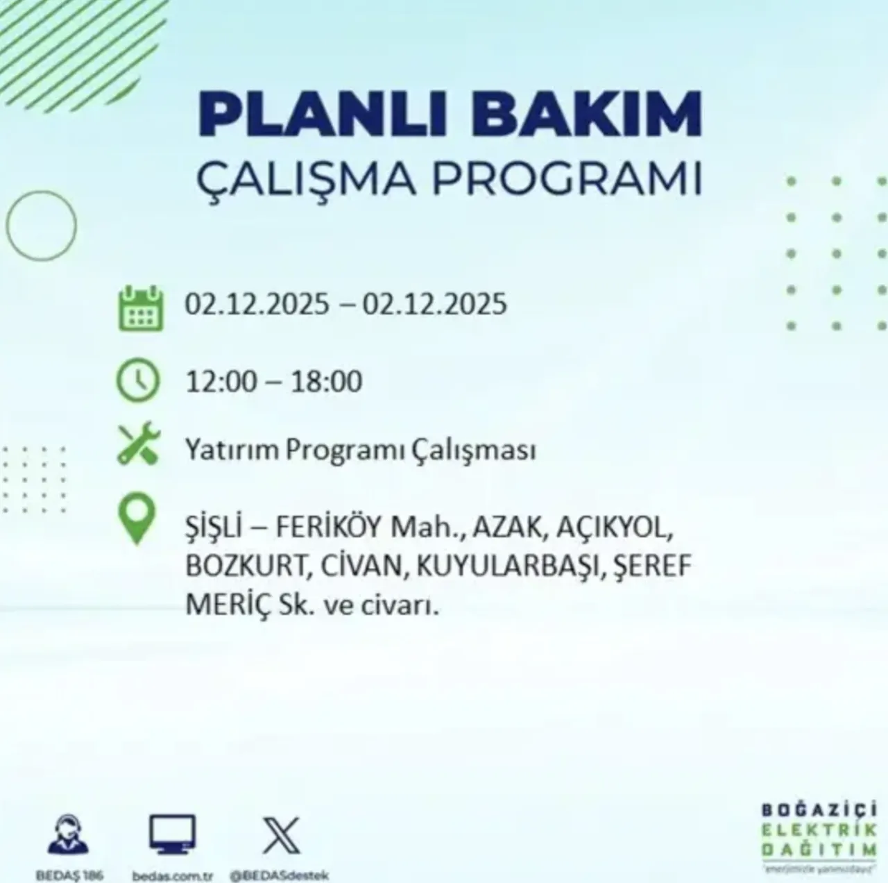 2 Aralık İstanbulda elektrikler ne zaman gelecek? BEDAŞ ve AYEDAŞ kesinti programı