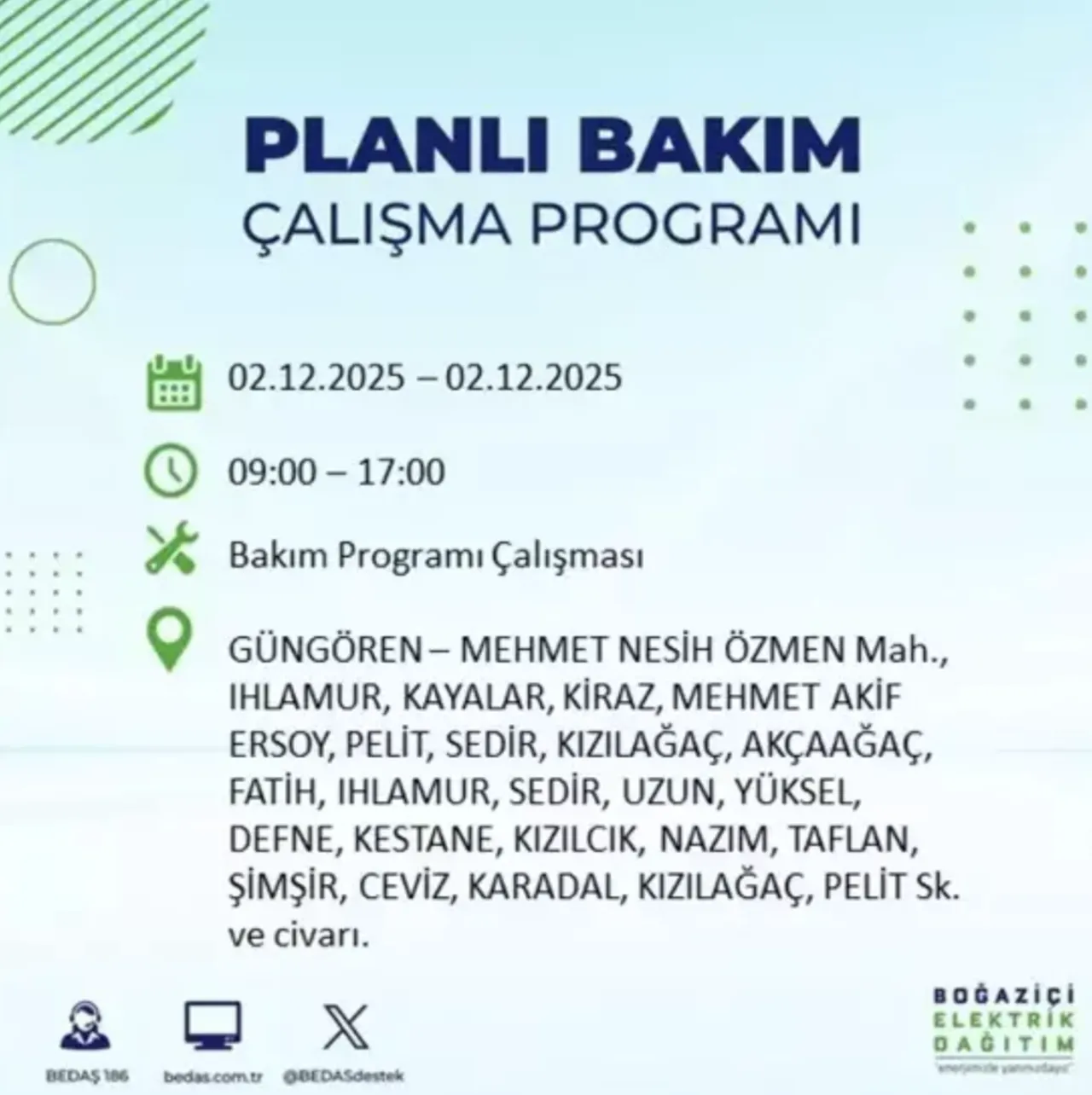 2 Aralık İstanbulda elektrikler ne zaman gelecek? BEDAŞ ve AYEDAŞ kesinti programı