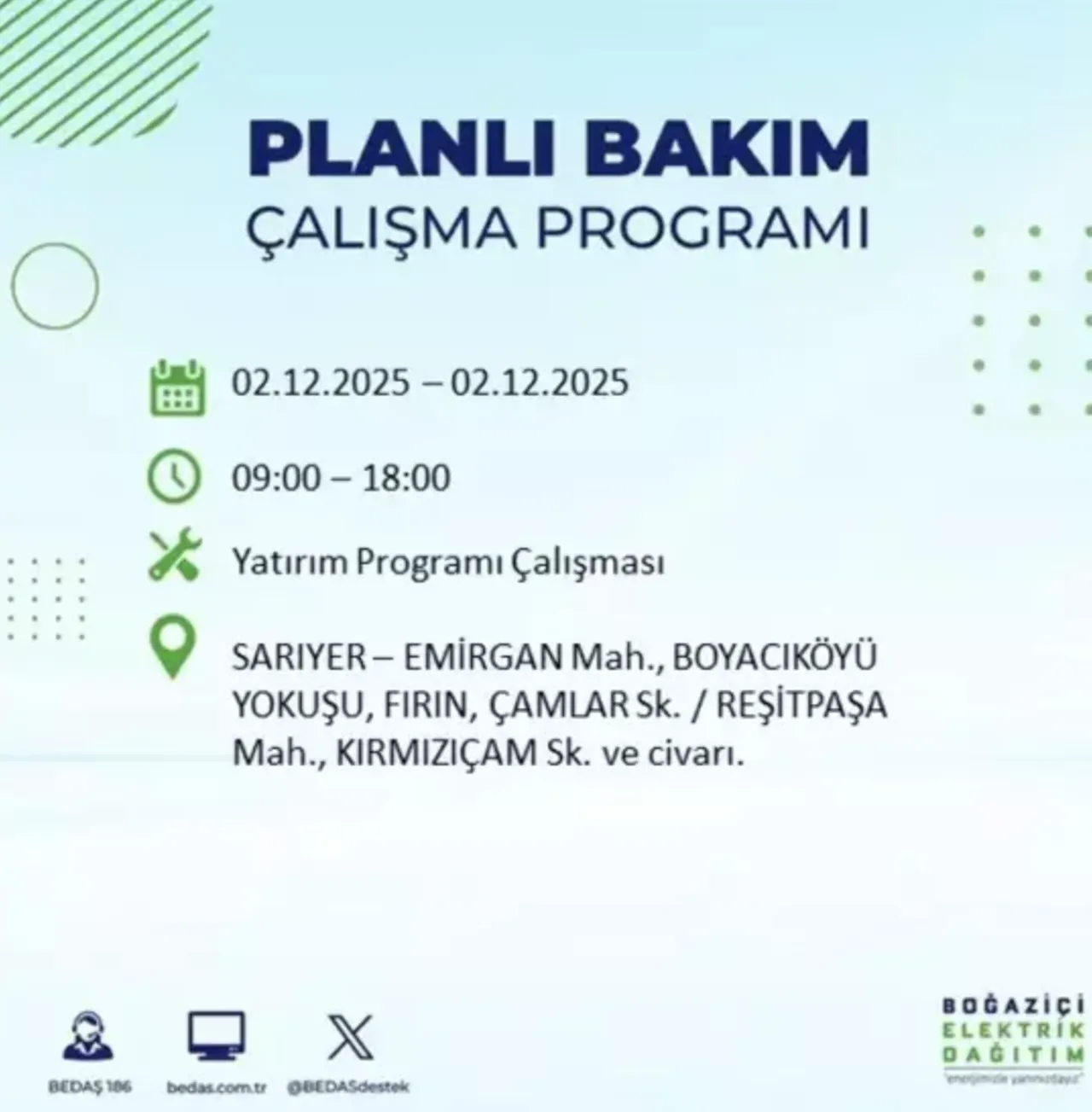 2 Aralık İstanbulda elektrikler ne zaman gelecek? BEDAŞ ve AYEDAŞ kesinti programı