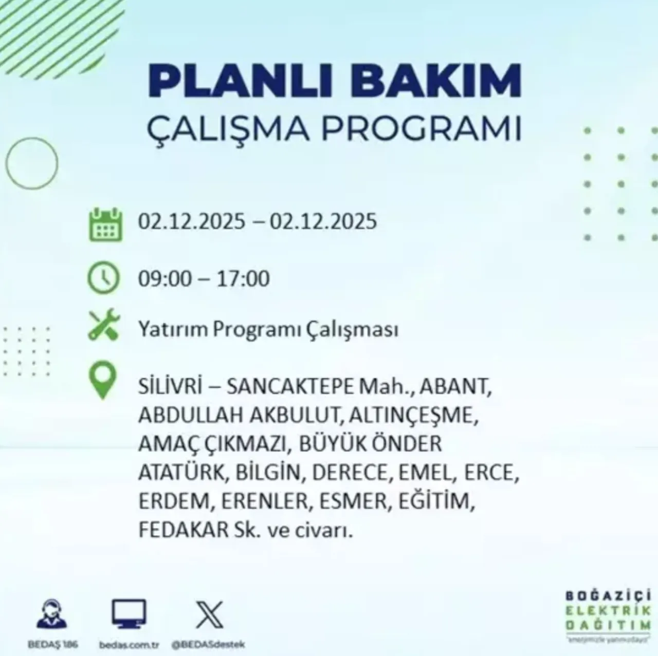 2 Aralık İstanbulda elektrikler ne zaman gelecek? BEDAŞ ve AYEDAŞ kesinti programı