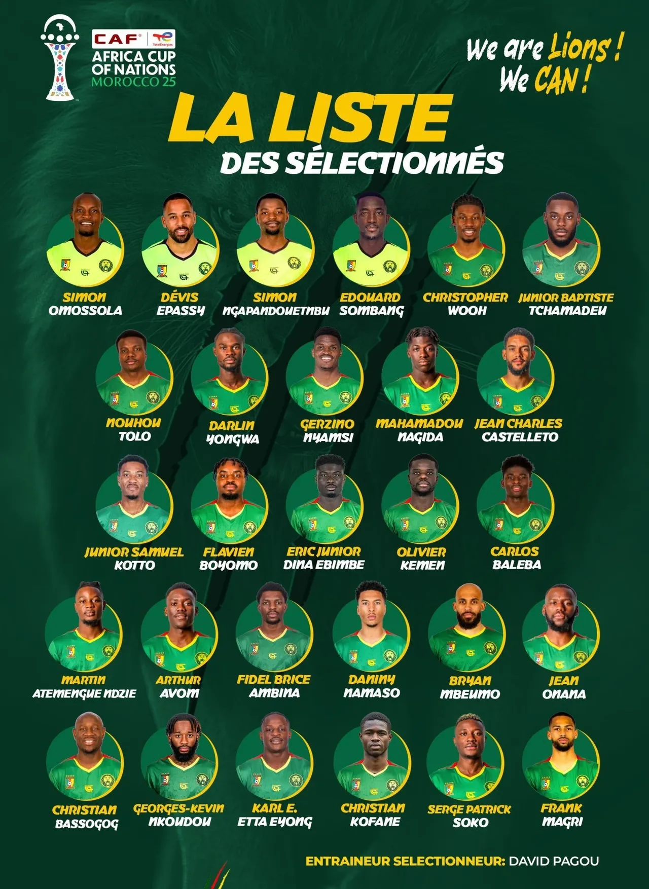 Kamerun'un 2025 Afrika Uluslar Kupası kadrosunda yer alan oyuncular