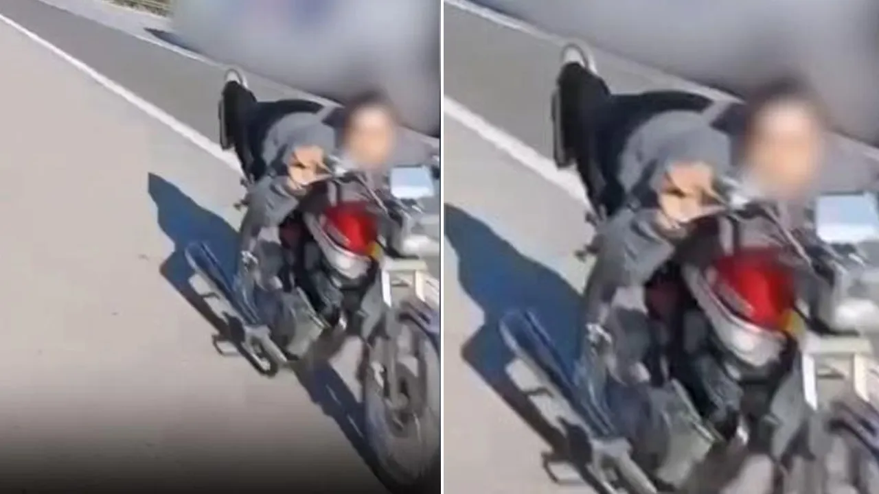 Motosikleti yatarak kullandı, 63 bin lira ceza yedi