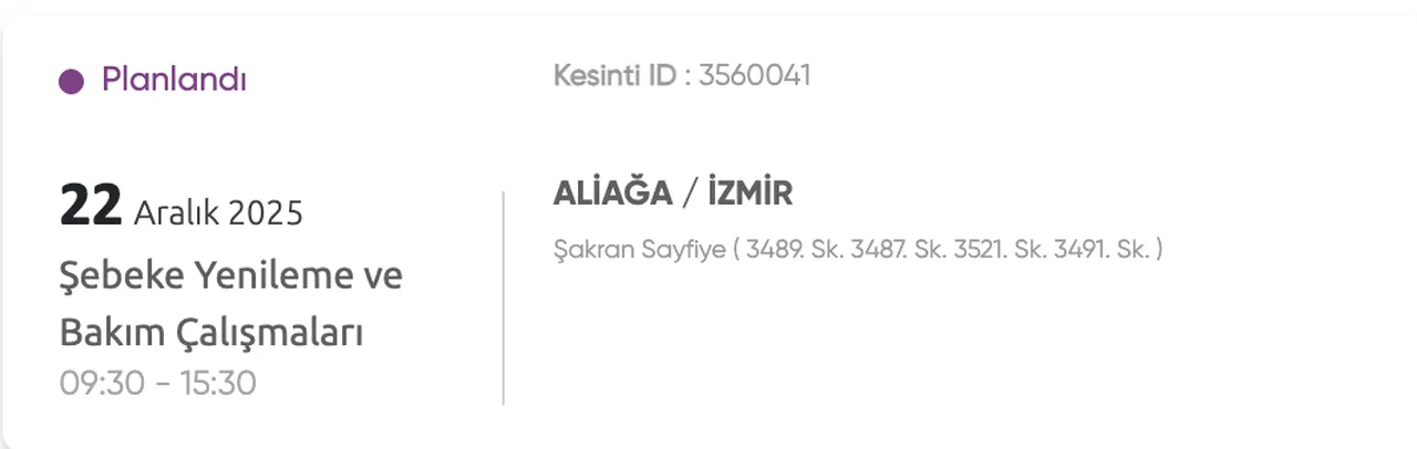 22 Aralık Gediz Elektirik kesintisi listesi! İzmir'de elektrikler ne zaman gelecek?( Bornova, Buca, Çiğli)