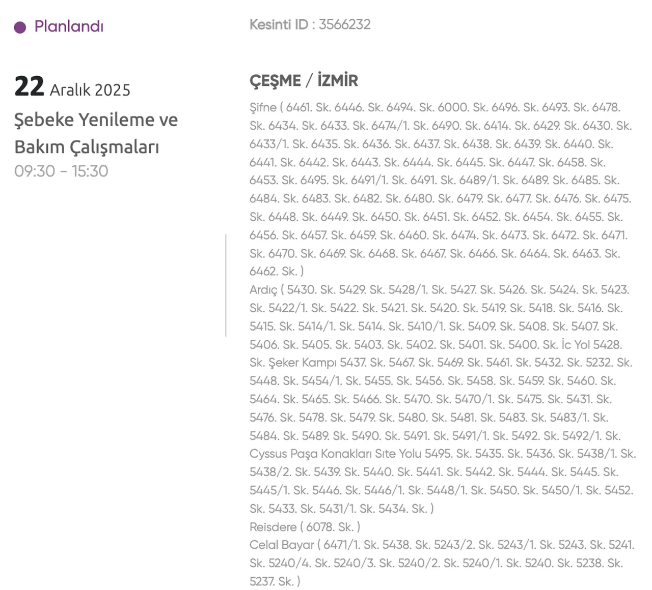 22 Aralık Gediz Elektirik kesintisi listesi! İzmir'de elektrikler ne zaman gelecek?( Bornova, Buca, Çiğli)
