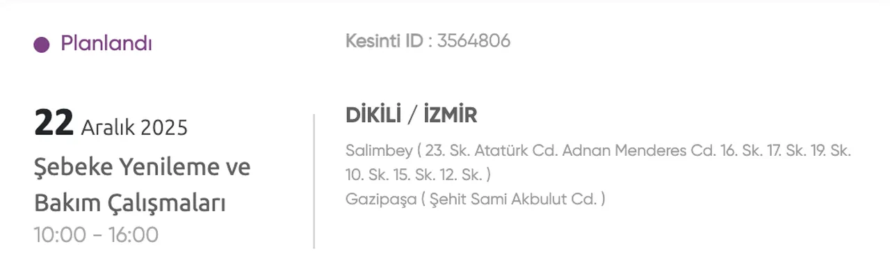 22 Aralık Gediz Elektirik kesintisi listesi! İzmir'de elektrikler ne zaman gelecek?( Bornova, Buca, Çiğli)