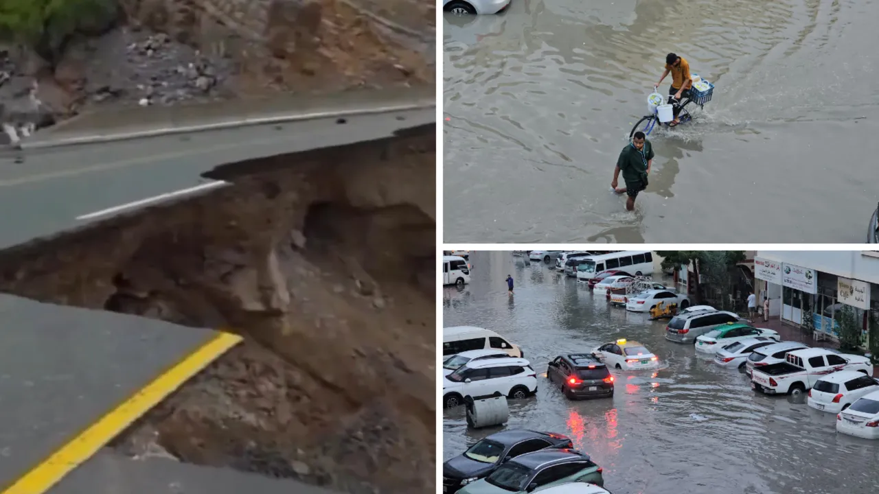 Birleşik Arap Emirlikleri'ni sel vurdu! Sokaklar göle döndü, yollar çöktü