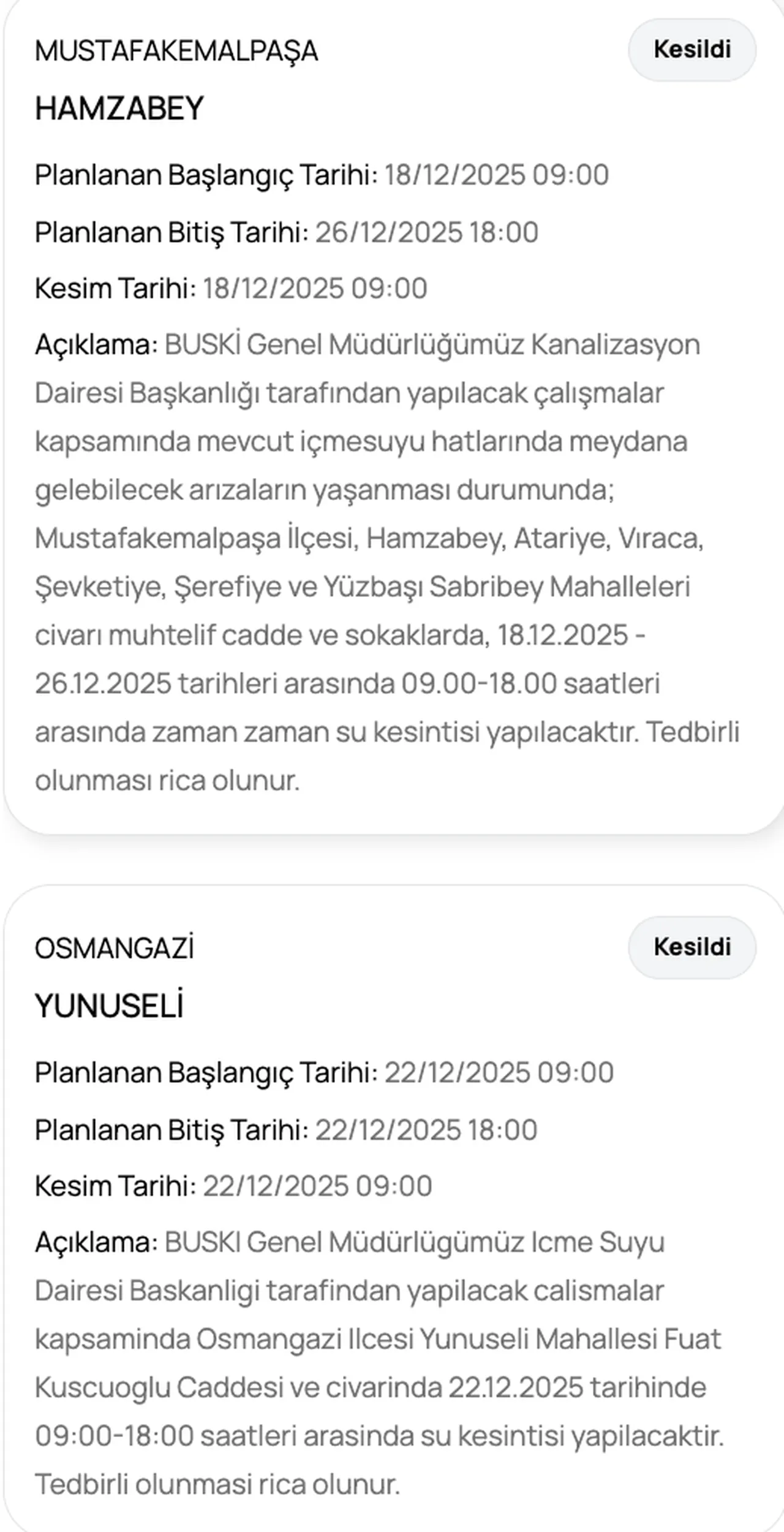 BUSKİ güncel su kesinti programı! 22 Aralık Bursada sular ne zaman gelecek? ( İnegöl, Osmangazi, Yıldırım)