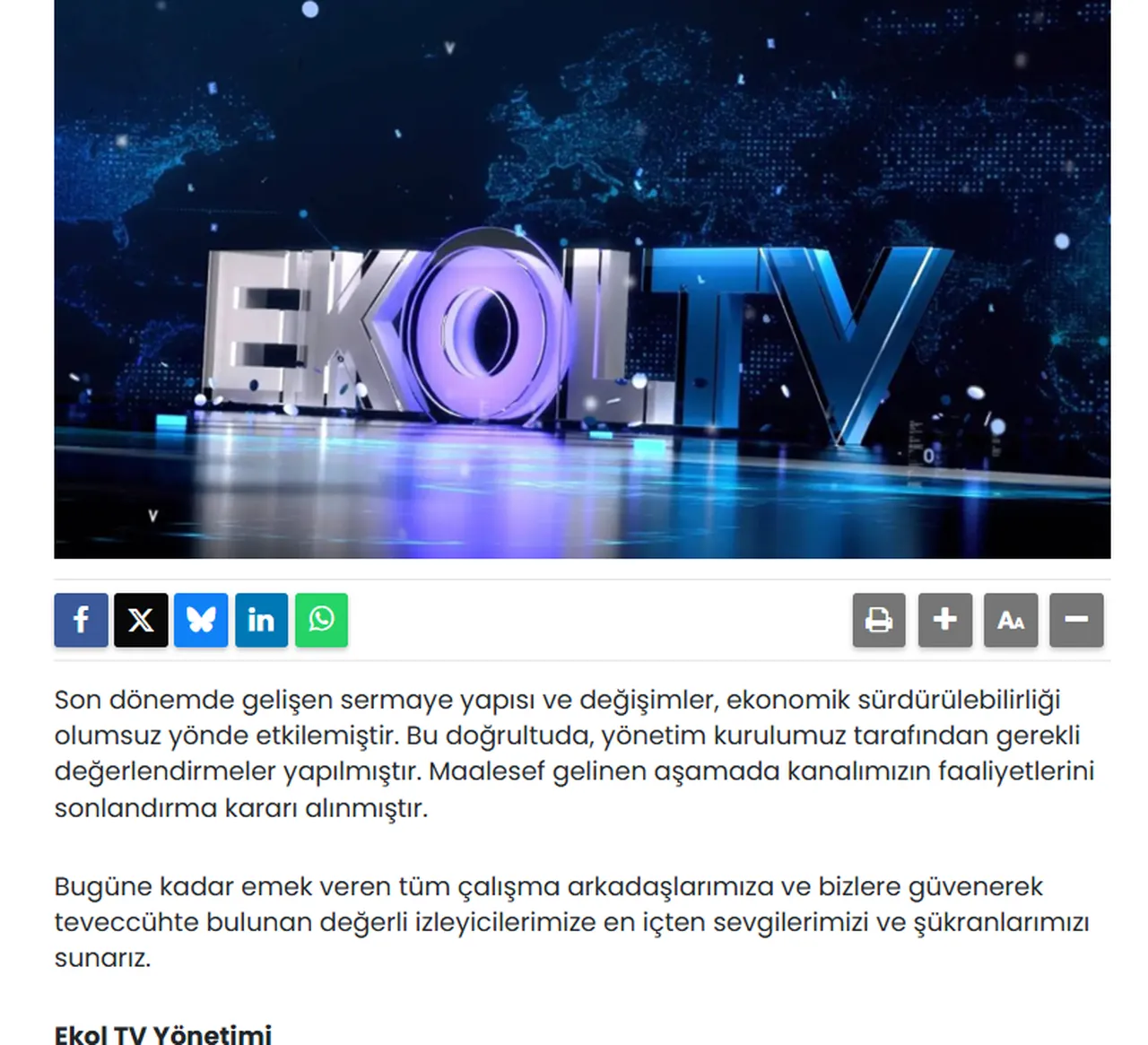 Ekol TV neden kapandı? Resmi internet adresinden açıklama geldi