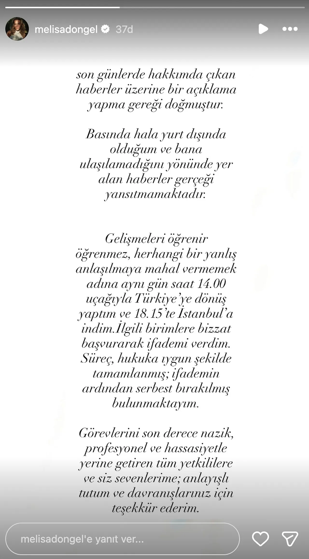 Melisa Döngel'in Instagram paylaşımı