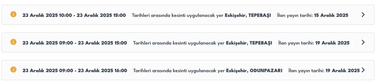 23 Eskişehir elektrik kesintisi sorgulama! 23 Aralık OEDAŞ arıza listesi: Elektrikler ne zaman gelecek?