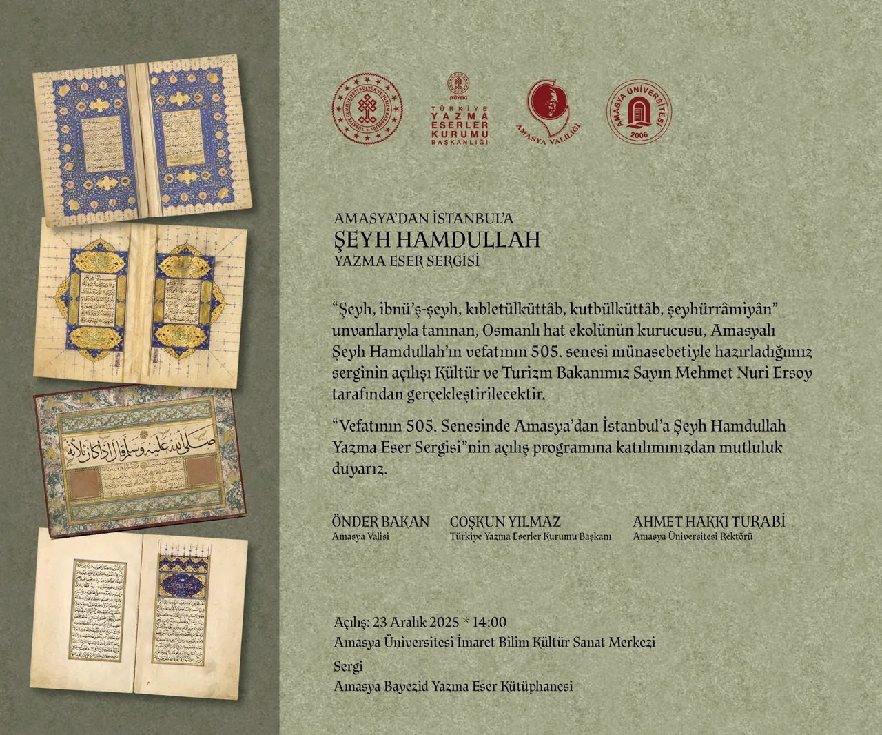 Amasyadan İstanbula Şeyh Hamdullah Sergisi  açıldı