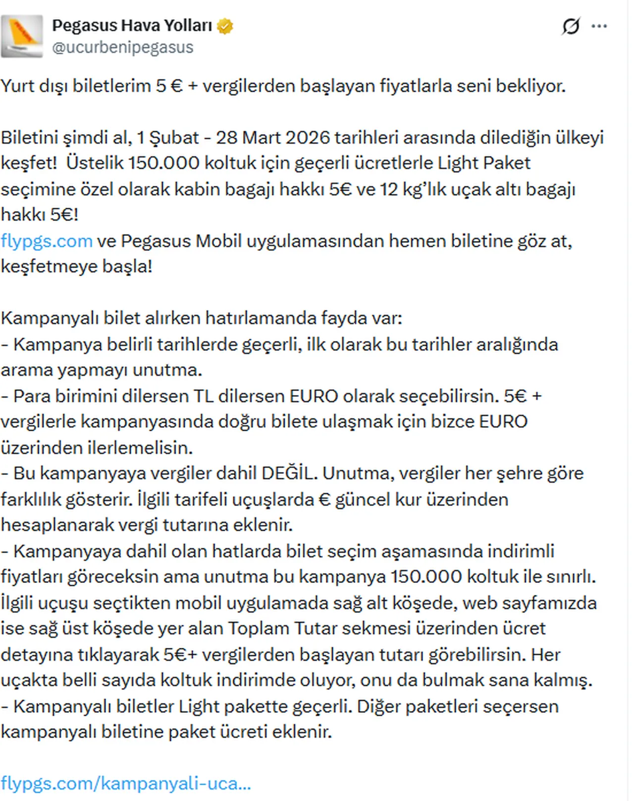 Pegasustan yurt dışı uçuş kampanyası! 5 Euro bilet kampanyası hangi ülkelerde geçerli?