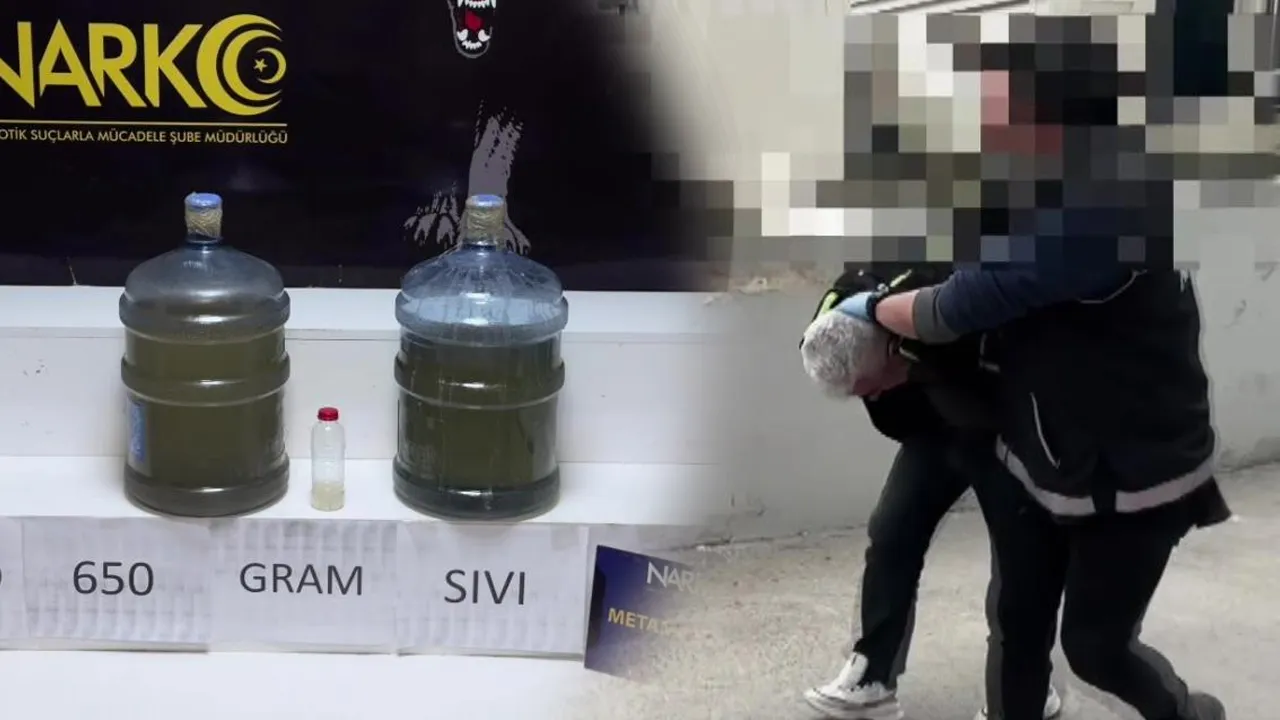 Durdurulan otomobildeki damacanalardan su yerine sıvı uyuşturucu çıktı