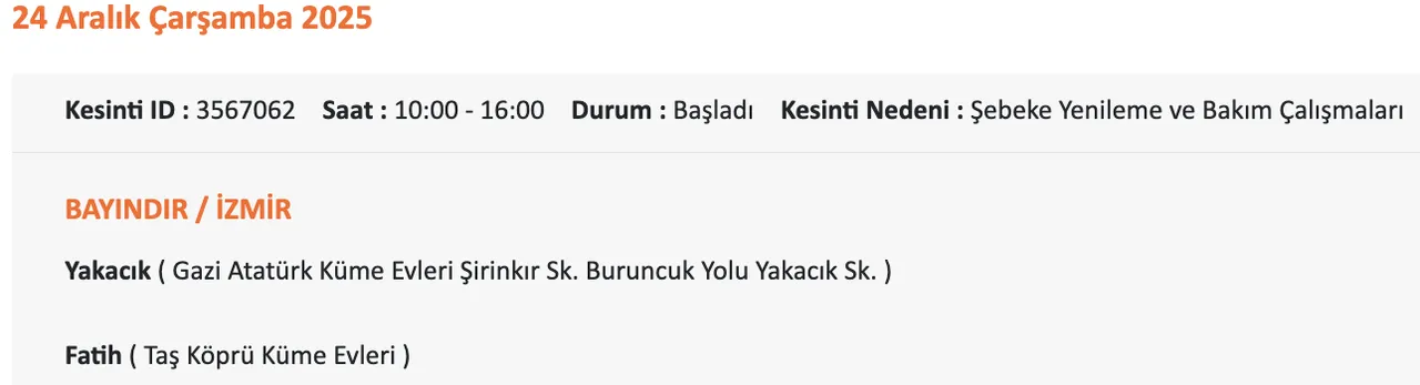 Gediz Elektrik kesintisi sorgulama: 24 Aralık 2025 İzmirde elektrikler ne zaman gelecek?( Bornova, Urla, Çeşme?