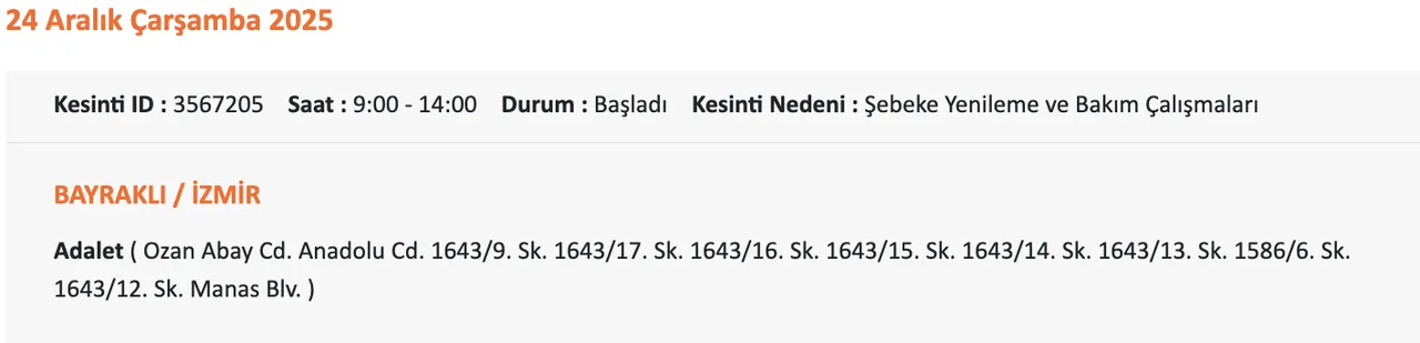 Gediz Elektrik kesintisi sorgulama: 24 Aralık 2025 İzmirde elektrikler ne zaman gelecek?( Bornova, Urla, Çeşme?