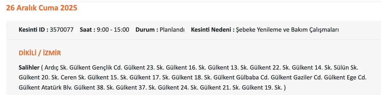 Gediz Elektrik kesintisi sorgulama: 24 Aralık 2025 İzmirde elektrikler ne zaman gelecek?( Bornova, Urla, Çeşme?