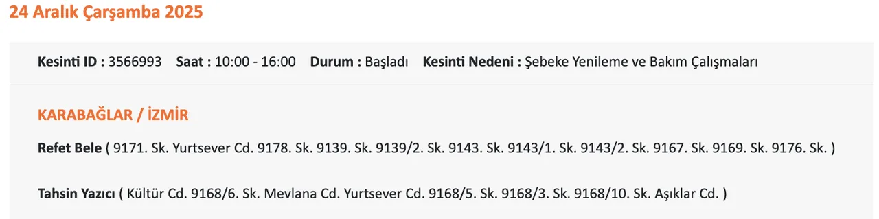 Gediz Elektrik kesintisi sorgulama: 24 Aralık 2025 İzmirde elektrikler ne zaman gelecek?( Bornova, Urla, Çeşme?