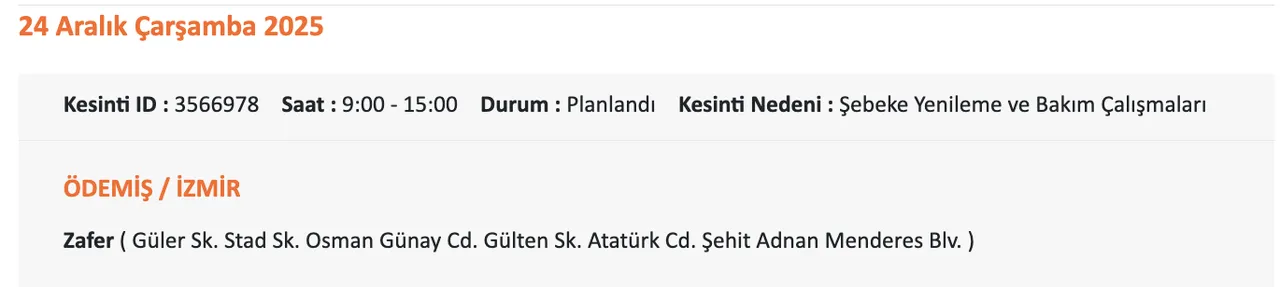 Gediz Elektrik kesintisi sorgulama: 24 Aralık 2025 İzmirde elektrikler ne zaman gelecek?( Bornova, Urla, Çeşme?