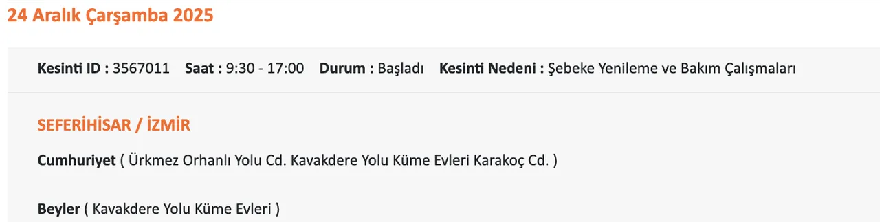 Gediz Elektrik kesintisi sorgulama: 24 Aralık 2025 İzmirde elektrikler ne zaman gelecek?( Bornova, Urla, Çeşme?