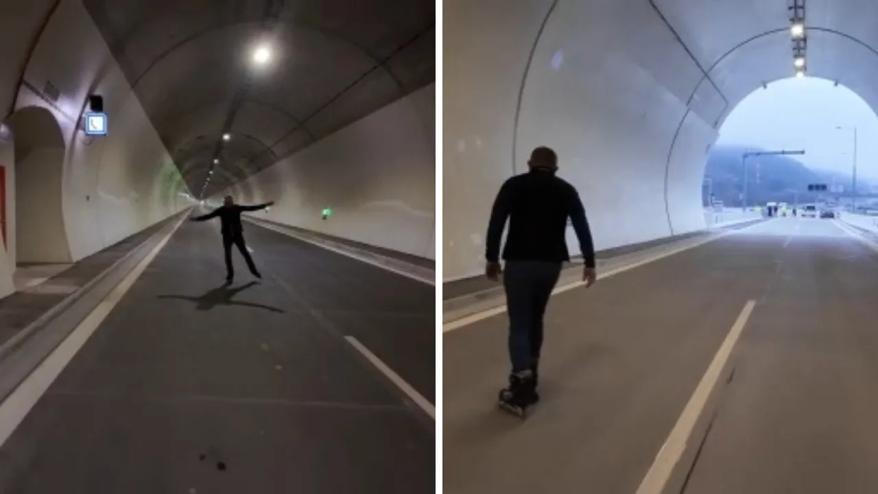 Slovakya Başbakanı Fico'dan paten şov! Ülkenin en uzun tünelini paten kayarak geçti