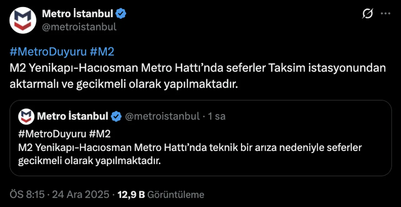 Yenikapı-Hacıosman metrosu kapalı mı? M2 metro hattı seferlerinde gecikme!