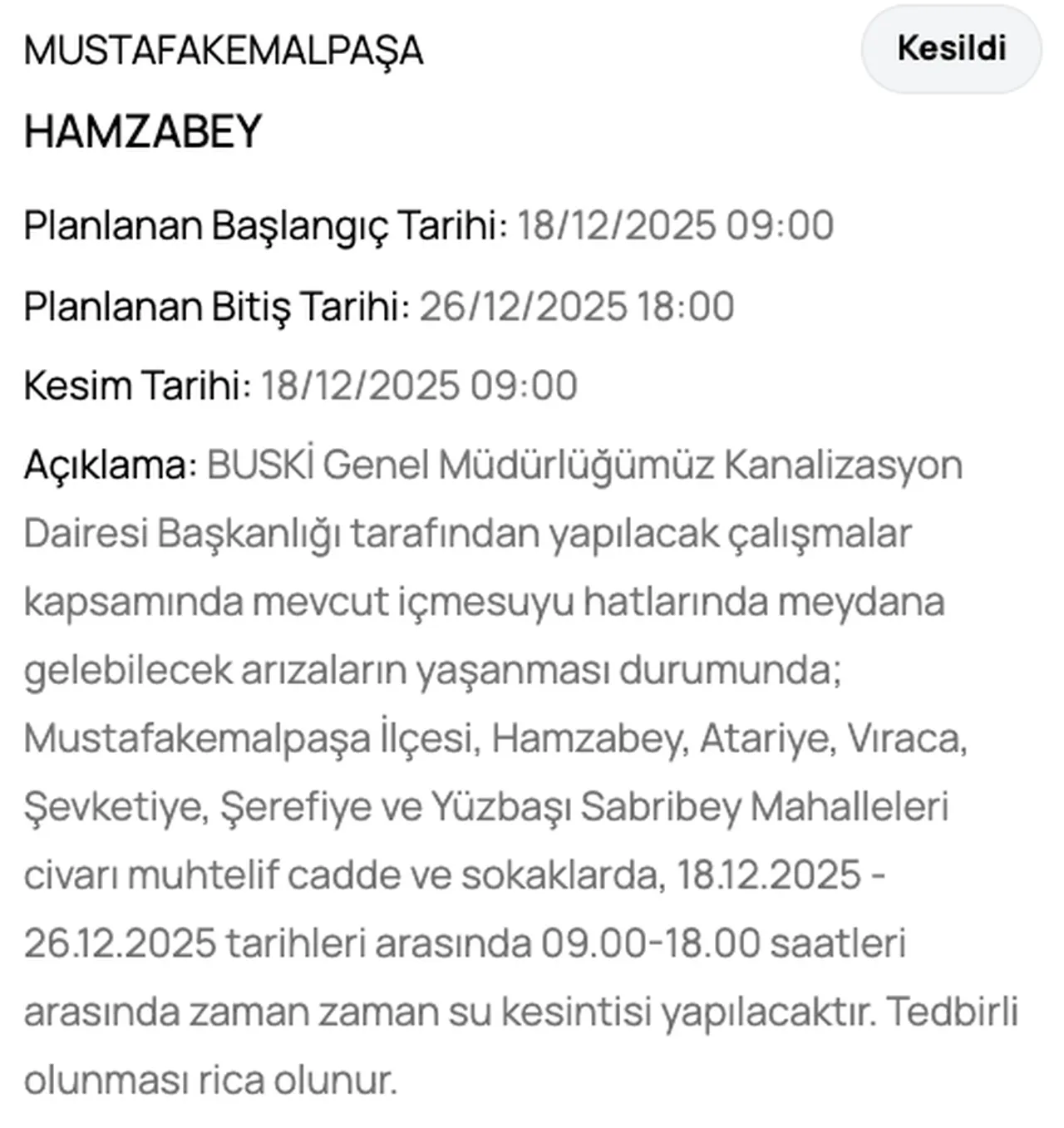 BUSKİ su kesintisi: 25 Aralık Bursada sular ne zaman kesilecek?