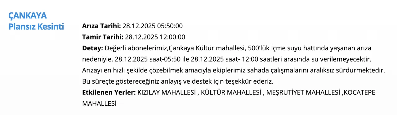 ASKİ su kesintisi sorgulama ekranı! Ankarada sular ne zaman gelecek? (Kazan, Çankaya)