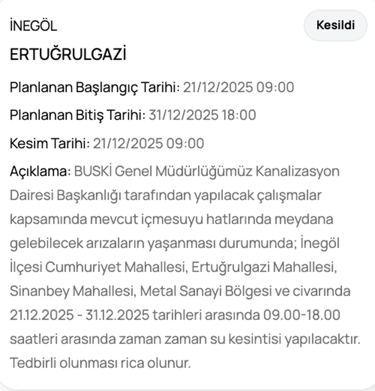 BUSKİ su kesintisi listesi! 28 Aralık Bursada sular ne zaman gelecek? (Osmangazi, İnegöl)