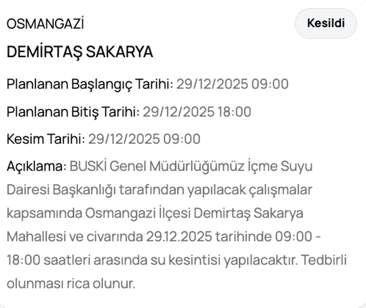 BUSKİ su kesintisi listesi! 28 Aralık Bursada sular ne zaman gelecek? (Osmangazi, İnegöl)