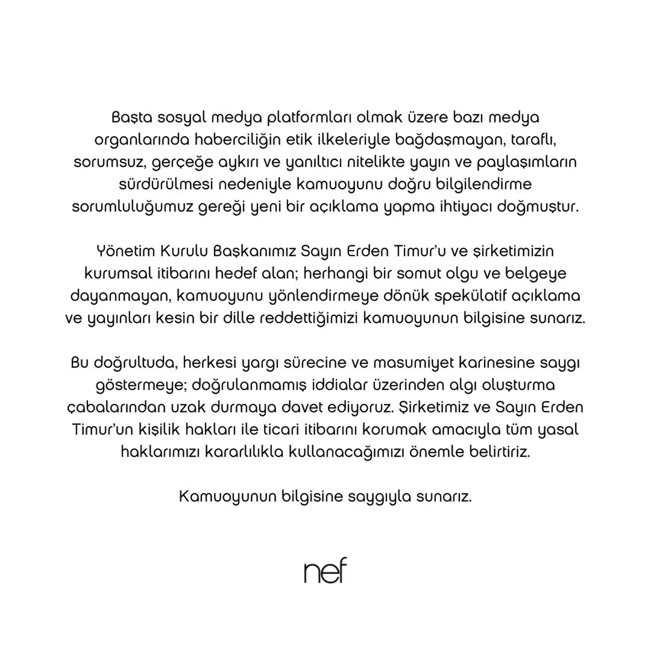 Nef'in Erden Timur açıklaması