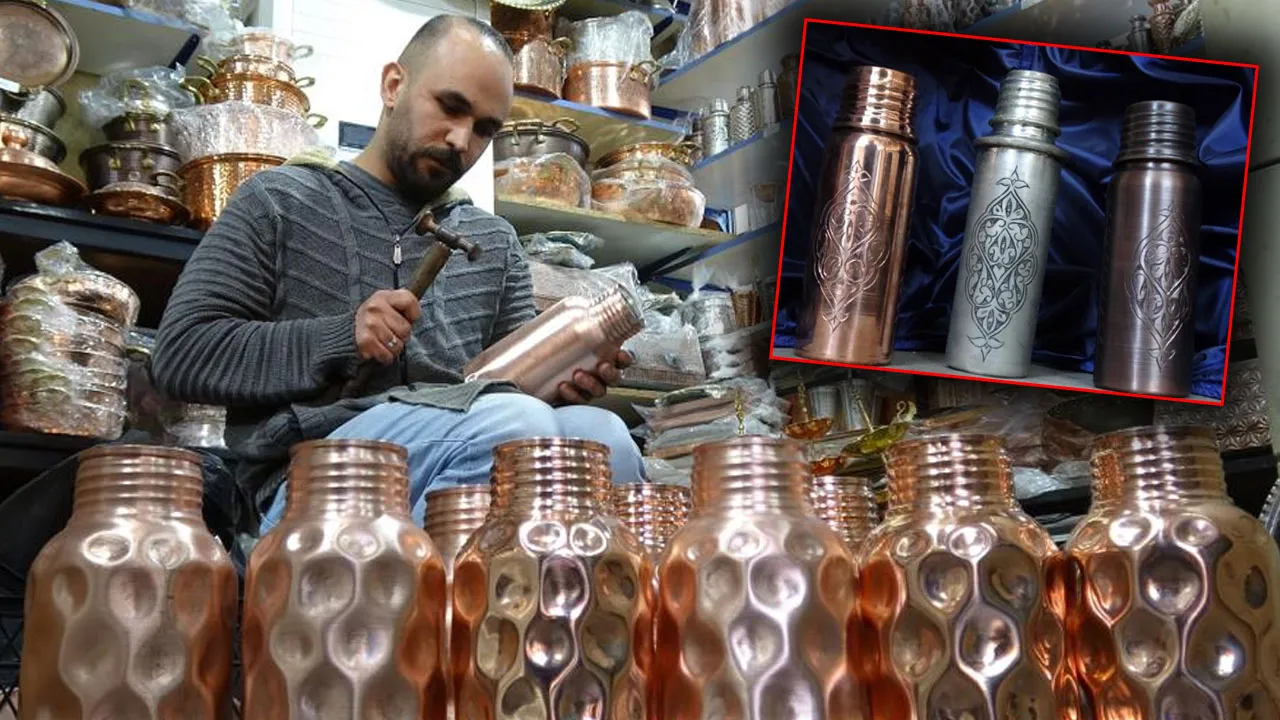 Gaziantep'te bakır su matarası trend oldu: Fiyatı 3 bin TL'ye kadar çıkıyor
