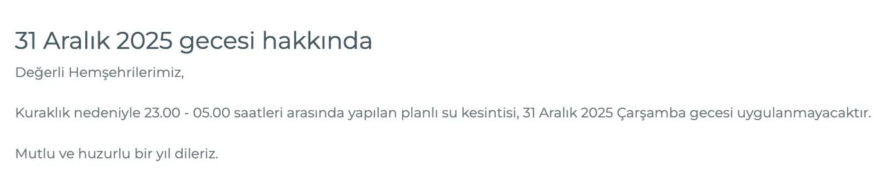 İzmirde yılbaşında su kesintisi olacak mı? İZSUdan 31 Aralık için açıklama geldi