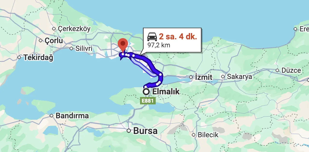 Yalova Elmalık-İstanbul arası kaç km?
