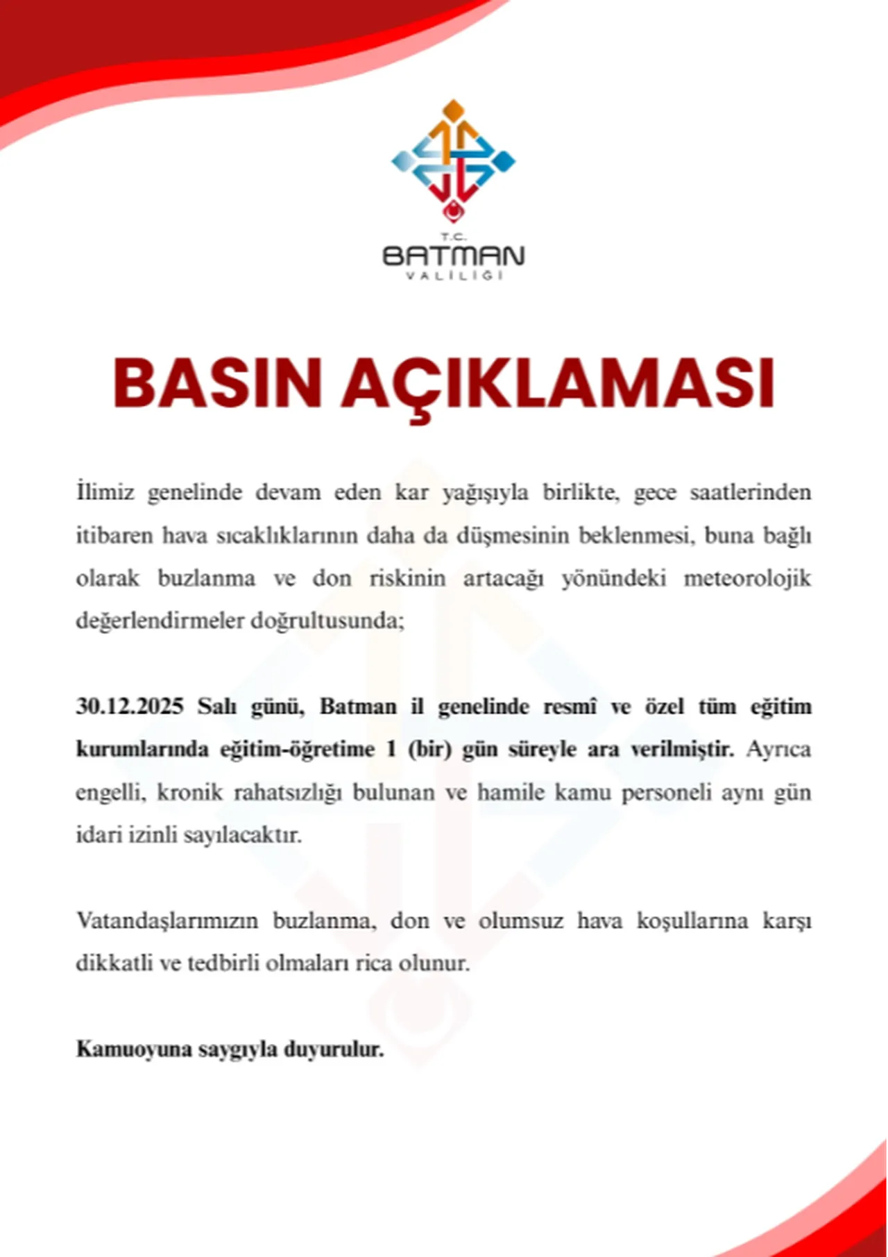 Yarın okullar tatil mi, hangi illerde okullar tatil? 30 Aralık Salı kar tatili ilan edilen şehirler