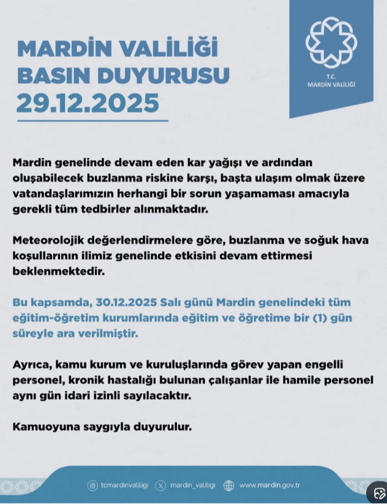 Yarın okullar tatil mi, hangi illerde okullar tatil? 30 Aralık Salı kar tatili ilan edilen şehirler