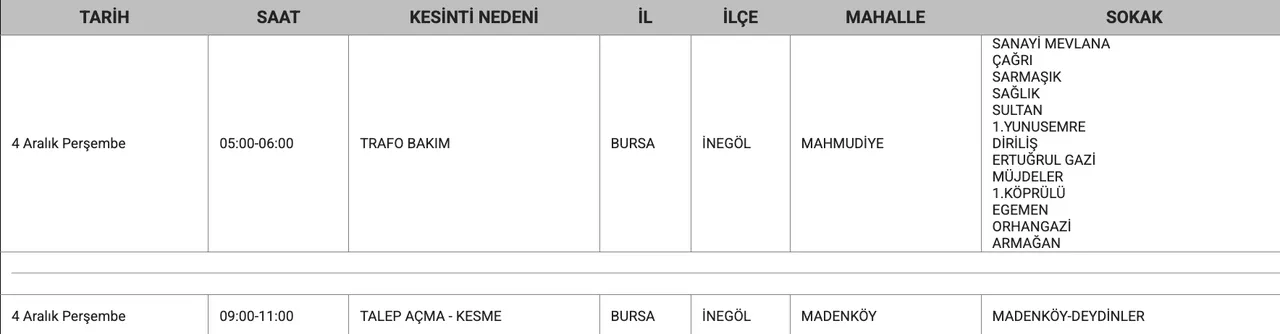 Bursa elektrik kesintisi ne zaman giderilecek? 3 Aralık UEDAŞ programı
