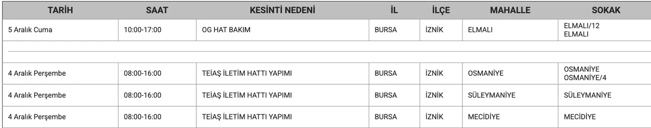 Bursa elektrik kesintisi ne zaman giderilecek? 3 Aralık UEDAŞ programı