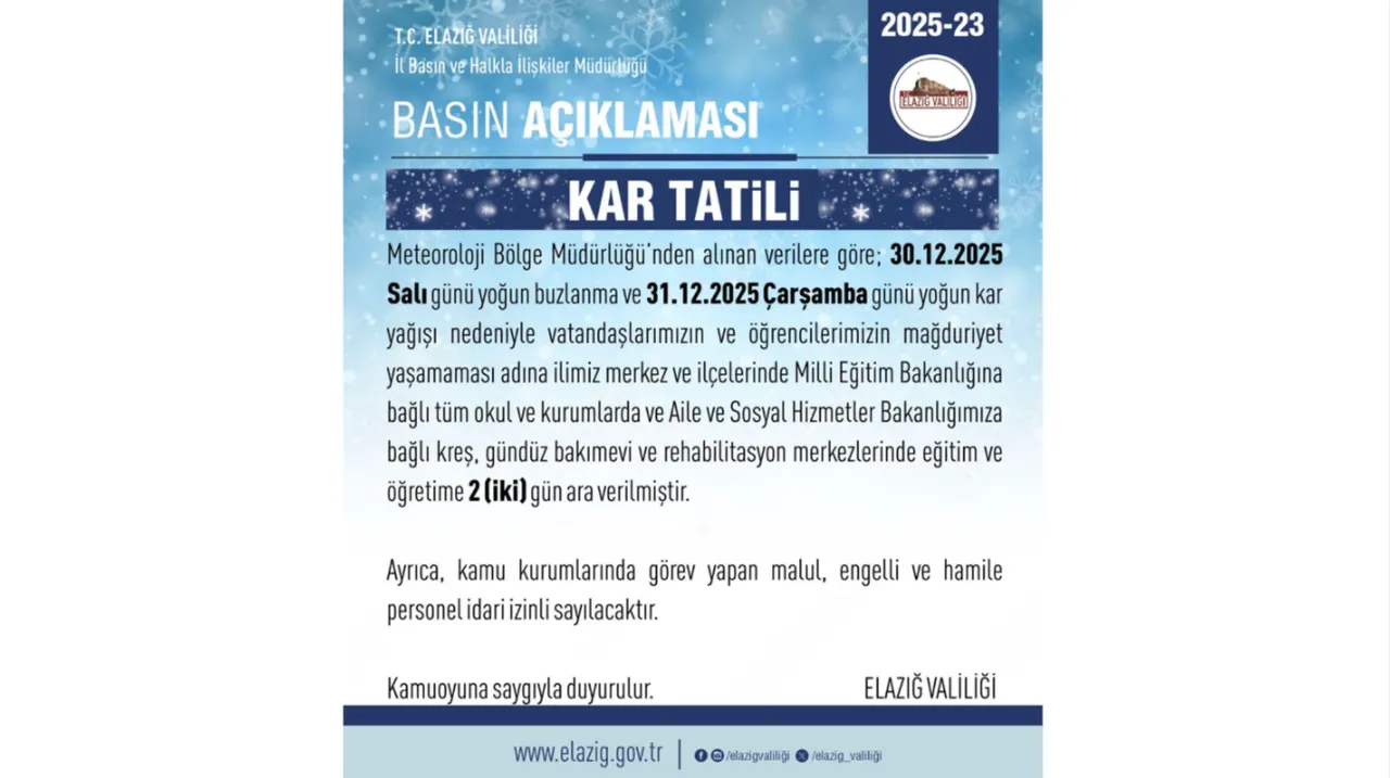 ELAZIĞ'DA OKULLAR TATİL Mİ?